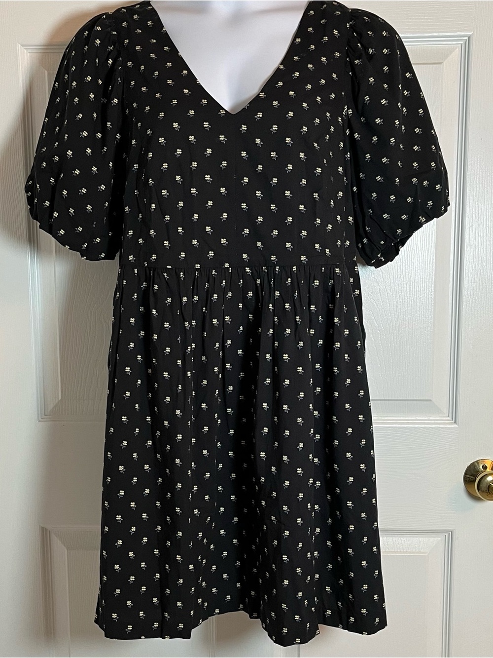 Madewell Floral Ikat Puff Sleeve V-Neck Mini Dress XXL Pockets Boho Babydoll
